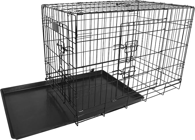 Elevon Foldable Double Door Dog Crate with Leak-Proof Track, 36-Inch