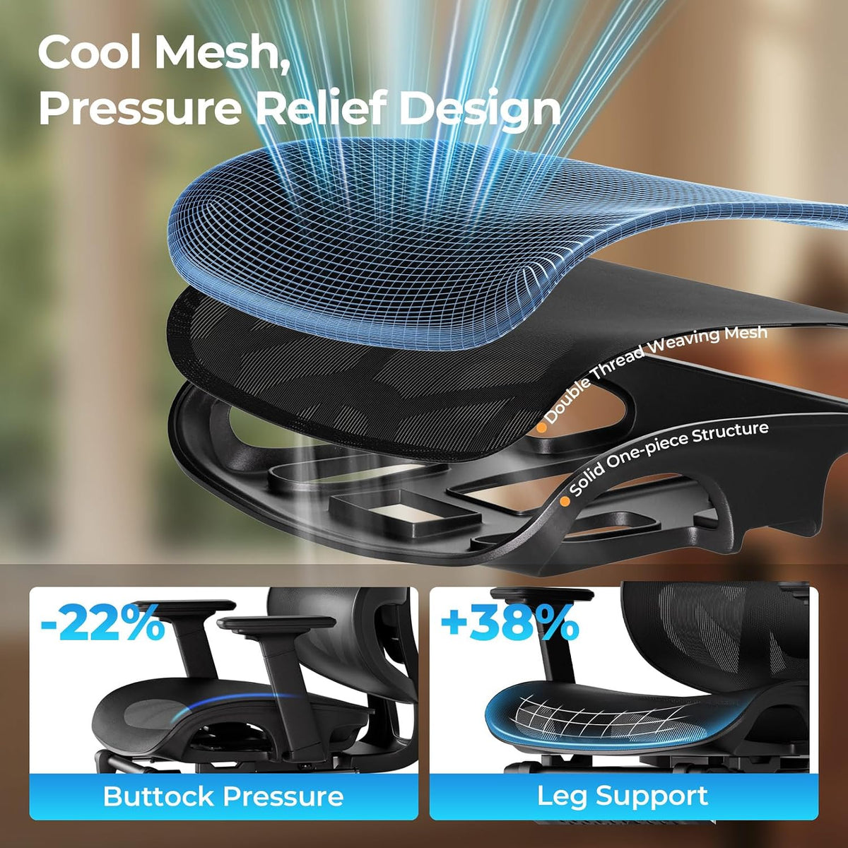 HLDIRECT Ergonomic Office Chair with Footrest, 135° Recline&Lumbar Support
