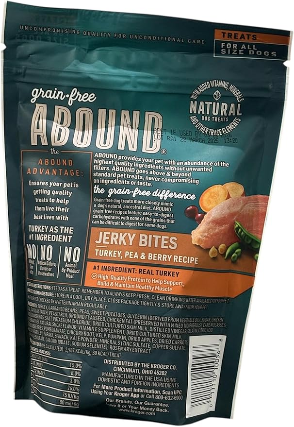 Abound Grain Free Turkey Jerky Bites, 12 Ounce (Pack of 1)