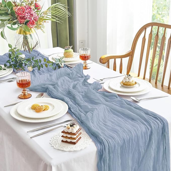 IVAPUPU Dusty Blue Table Runner 120 Inches