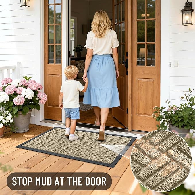 OLANLY Front Door Mat Outside Entrance 59x23, Heavy Duty Sturdy Natural Rubber