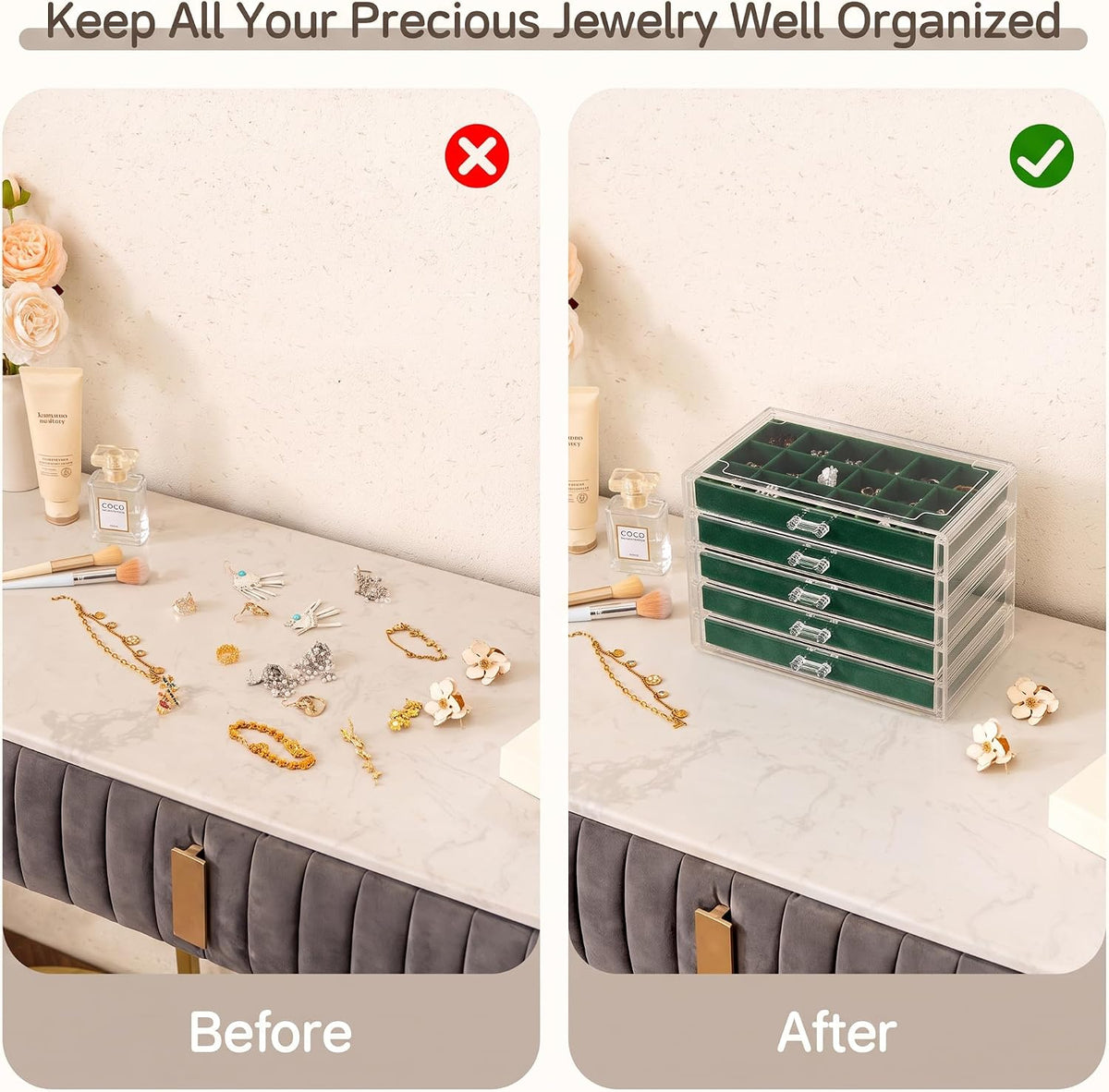 Frebeauty Acrylic Jewelry Box for Earrings,Jewelry Organizer with 5 Drawers