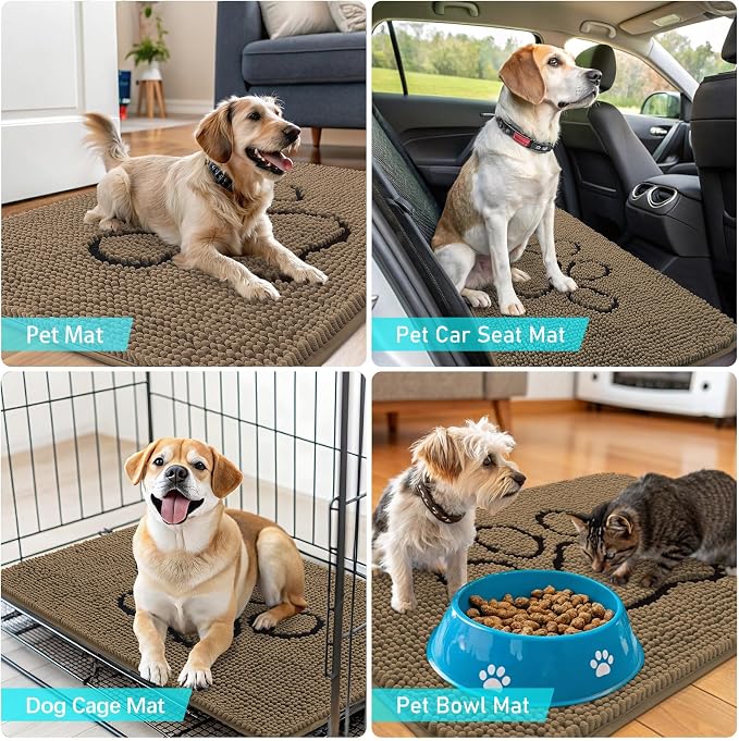 OLANLY Dog Door Mat for Muddy Paws 47x32, Paw Print Design, Absorbs Moisture