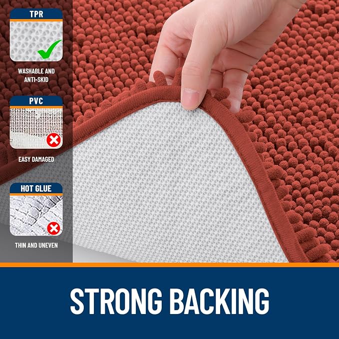 OLANLY Large Bathroom Rugs 59x35, Soft Absorbent Chenille Bath Rugs, Rubber