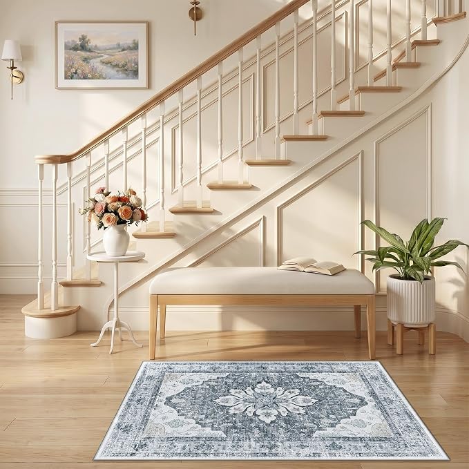 RELEANY Area Rugs Small 2'6"x4' Washable Non-Slip, Floral Vintage Distress