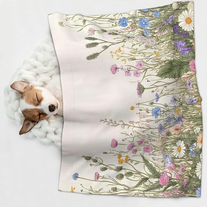 Waterproof Dog Blanket Soft Pet Blanket for Puppy Cat, Fleece Cat Throw Blankets for Furniture Bed Couch Sofa Reversible - Herbs and Wildflowers 1