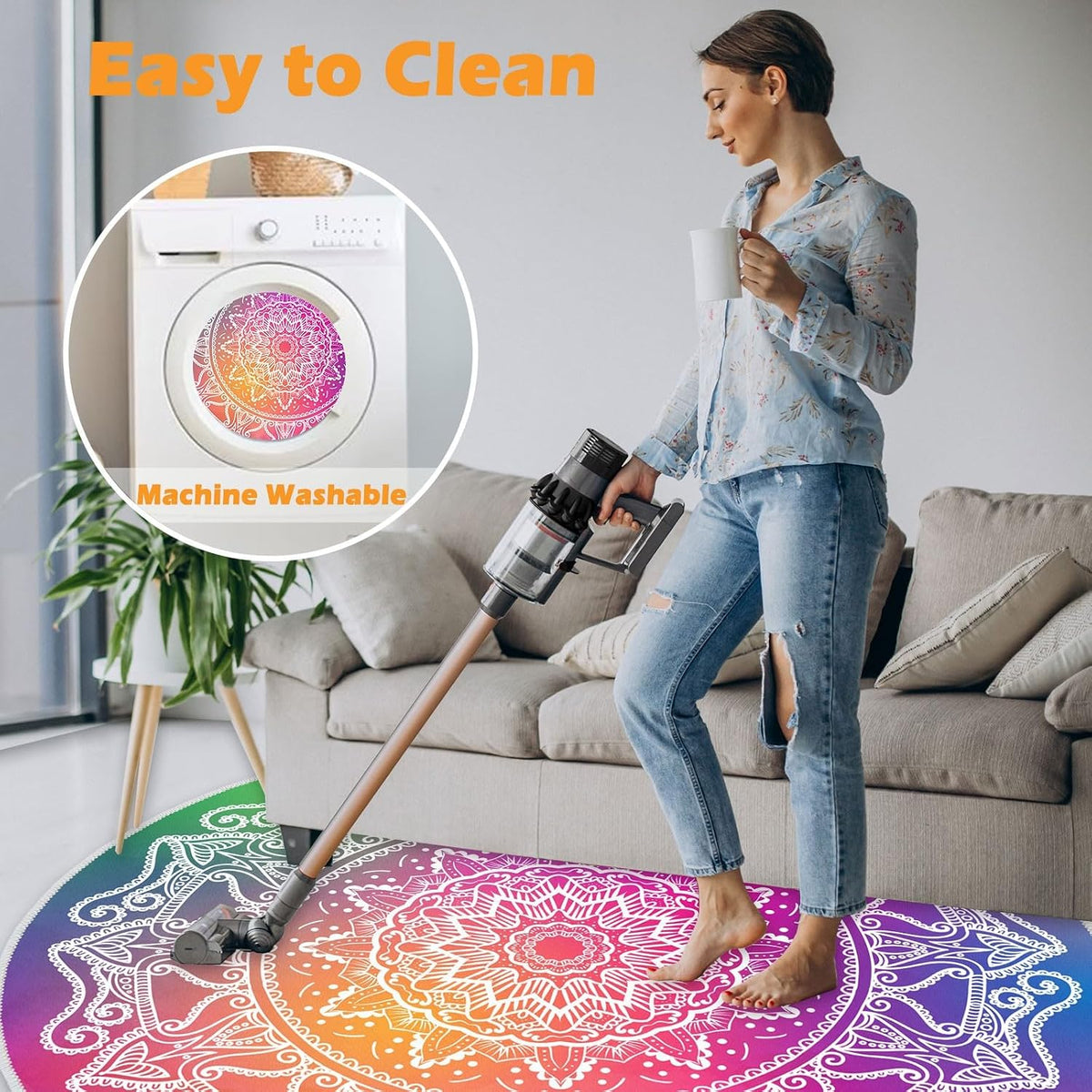 4ft/48in Home Office Chair Mat for Hardwood Floor, Anti-Slip Desk Chair Mats, Computer Gaming Chair Mats for Rolling, Low Pile Carpet Floor Chair Mat(Colorful-1)
