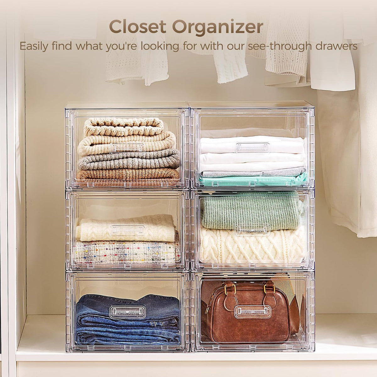 Vtopmart 4 Pack Clear Stackable Closet Storage Drawers 15QT, Medium