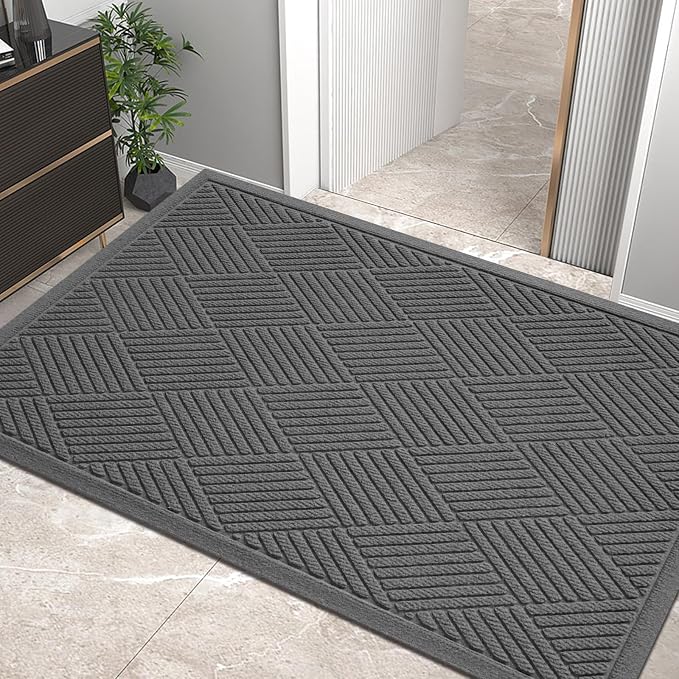 HIYARD Sturdy Front Door Mat, Absorbent Muddy Dirt Resist Welcome Door Mats