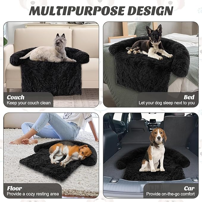 Giantex Calming Dog Bed - Fluffy Plush Pet Bed for Couch, Removable Washable Cover, Soft Neck Bolster, Dog Sofa Bed Furniture Protector Mats for Dogs Cats (Dark Gray, Medium - 44'' x 40'' x 7'')