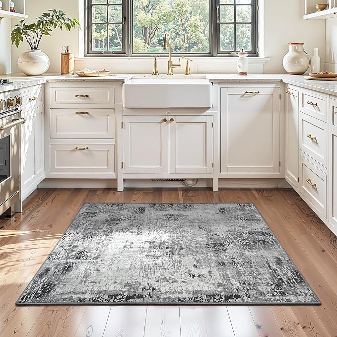 Entryway Rug 3x4 Grey Bedroom Area Rug Washable Non Slip Abstract Boho Rugs