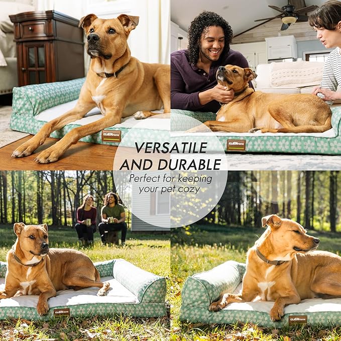 ClevaHome Comfort Orthopedic Dog Bed for Large Dogs - Waterproof Sofa Bed with Removable Bolsters & Washable Cover & Nonslip Bottom, Egg Foam Dog Sofa with Enhanced Head and Neck Support