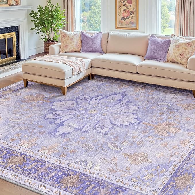 RELEANY Area Rugs 7'x10' Washable Non-Slip, Floral Vintage Distress Medallion