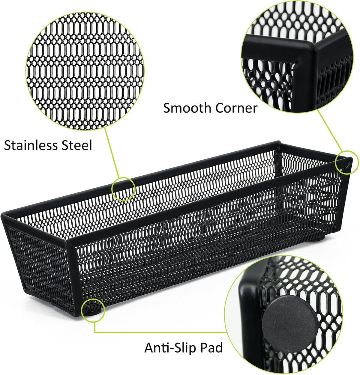 Neudeco Drawer Organizer Set, Black Mesh, 5 Pack