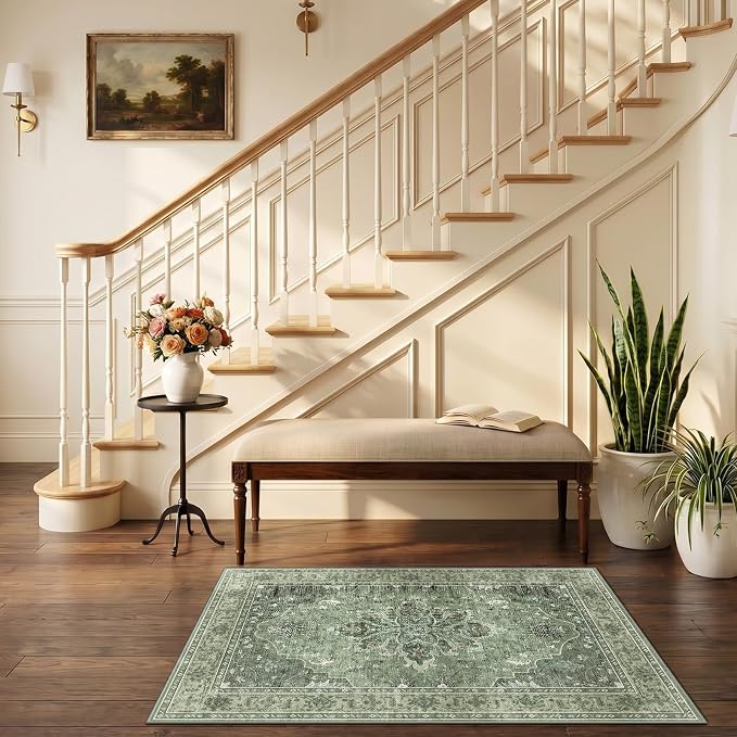 RELEANY Area Rugs Small 2'6"x4' Washable Non-Slip, Floral Vintage Distress