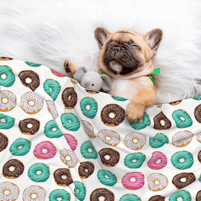 Reversible Dog Blanket for Beds Couches, Sweet Donut, Double Sided Cat Blanket with Textured Dot Feel and Smooth Feel for Seasonal Comfort All Year