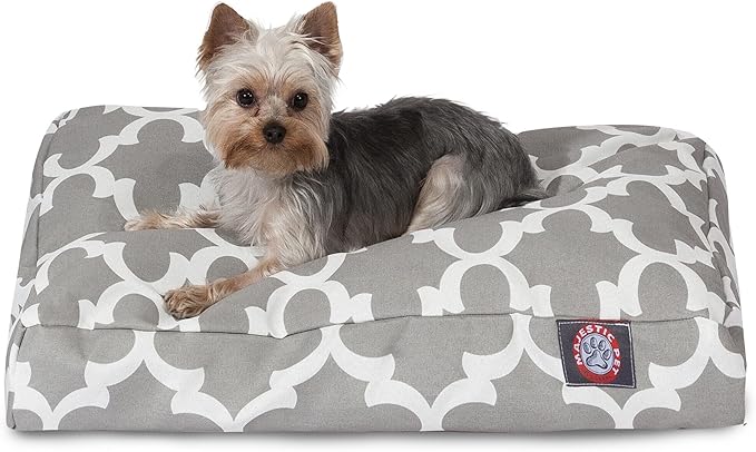 Majestic Pet Shredded Memory Foam Dog Bed Small with Removable Washable Cover – Rectangle Orthopedic Pet Bed–Durable Crate Bed for Senior Dogs - (27x20) S - Trellis - Gray