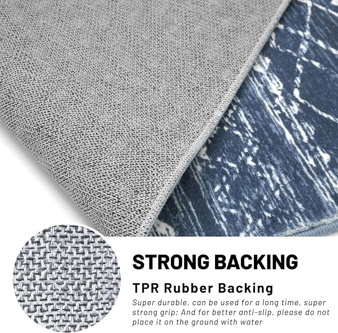 KUTA Boho Runner Rug for Hallway 2.6x16 Moroccan Washable Navy Blue Rugs