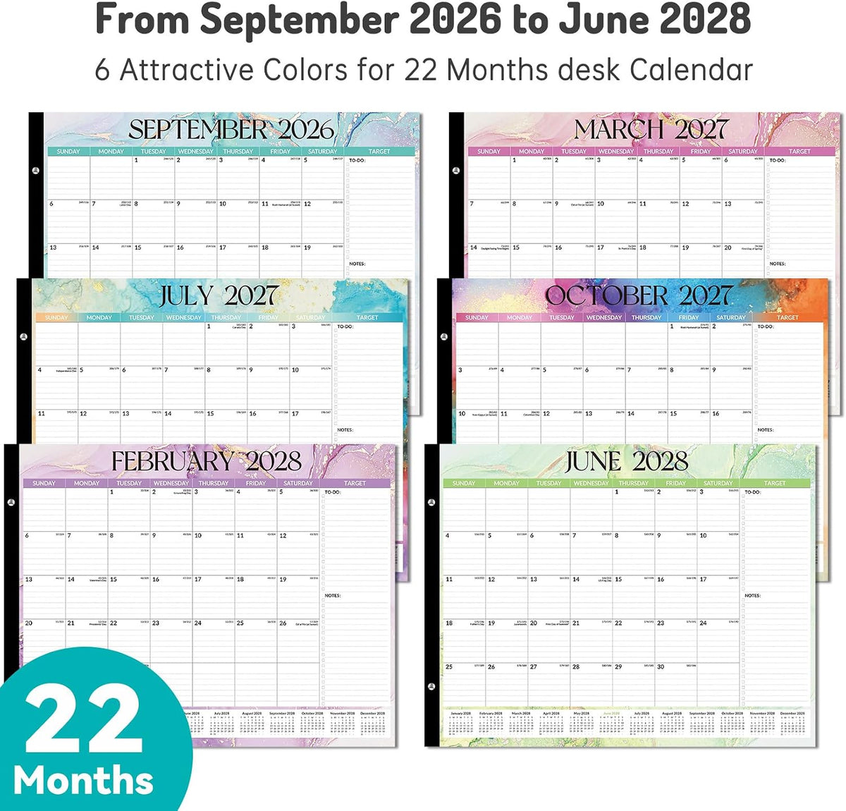 Forvencer 2027 Desk Calendar, Planner Sept 2026 - Jun 2028, 22 Month 22x17"