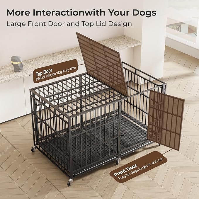 78 Inch Heavy Duty Dog Crate Indestructible XL Steel Escape Proof, Indoor High Anxiety Cage Kennel with Wheels, Removable Tray, Extra Large Kennel XL XXL