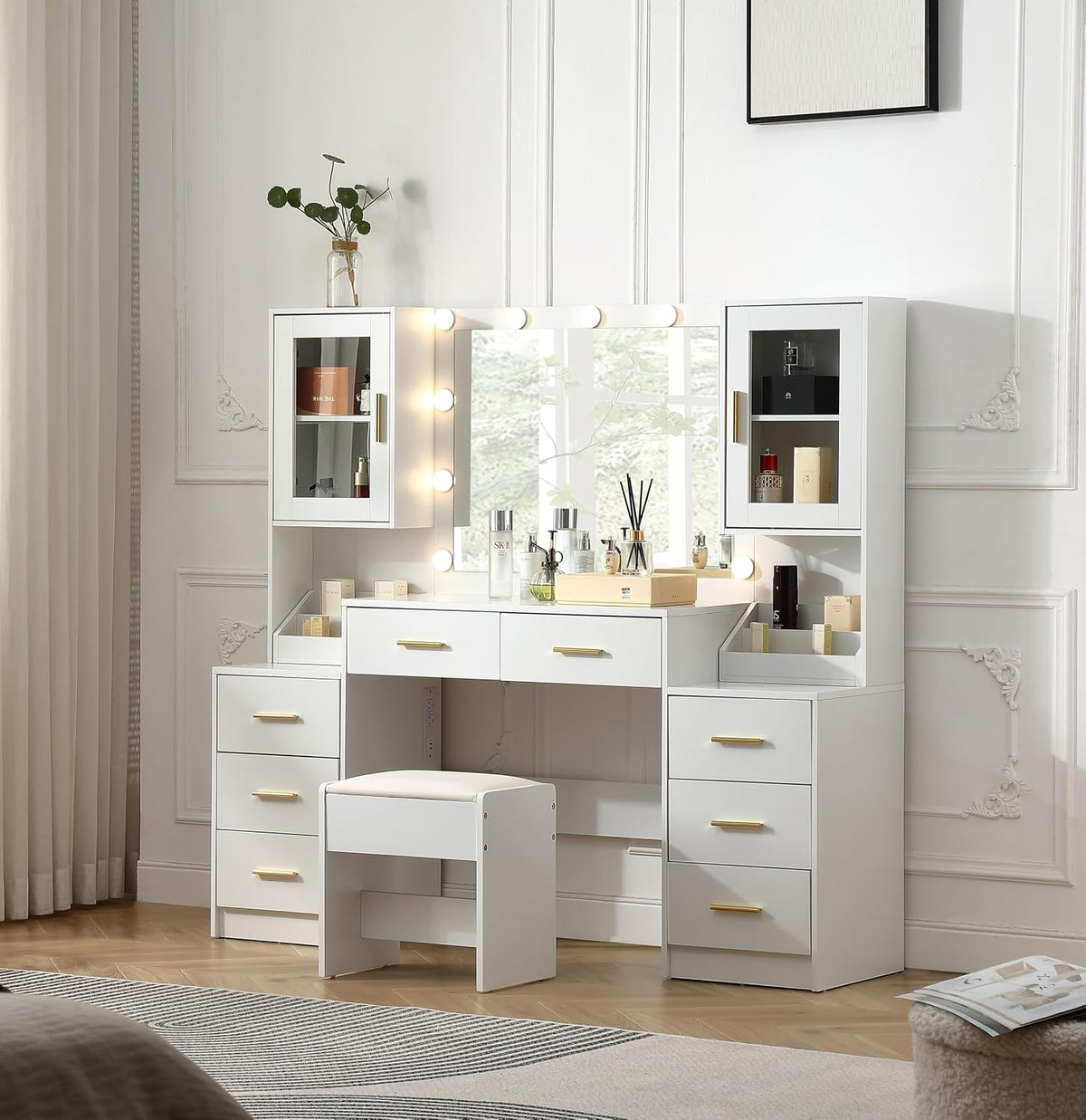 FOREST GRAVITY 55.1'' Extra Large Makeup Vanity Desk with Folding Up Mirror