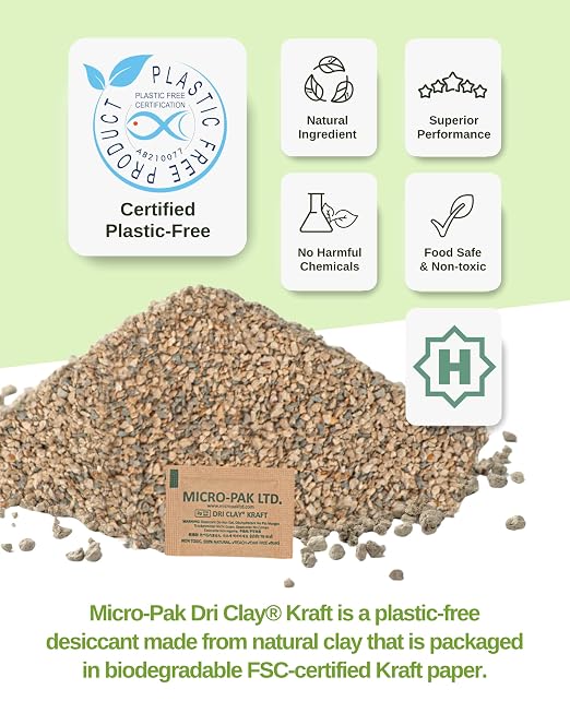Micro-Pak Dri Clay Kraft, Highest Moisture Absorption Desiccant Packs, Silica