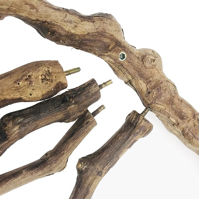 Allazone 6 PCS Bird Perch Natural with Chewing Toys Natural Grapevine Bird Stand Grape Stick Natural Bird Parrot Perch Standfor Parrots, Parakeets Cockatiels, Conures, Macaws, Love Birds (Style 8)