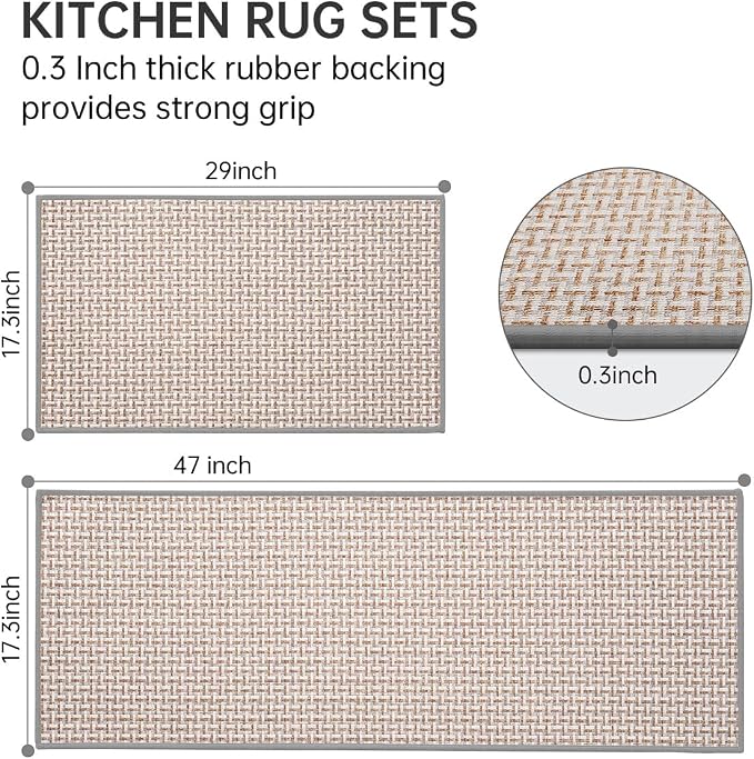eqivei Kitchen Rugs and Mats Non Skid Washable Set of 2 PCS, Absorbent Runner