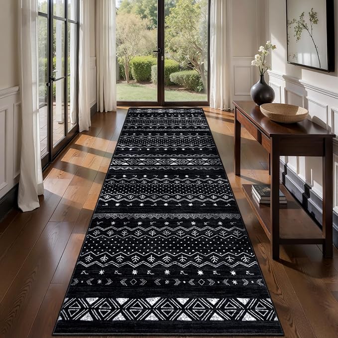 SERISSA Hallway Runner Rug, 2x10 Washable Non-Slip Black and White Runners