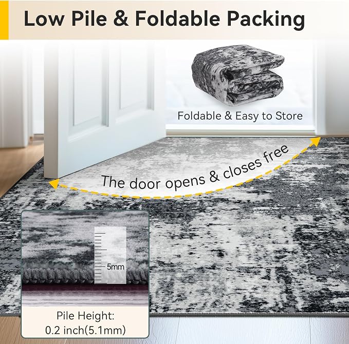 RELEANY Washable Area Rugs 3x9 Non-Slip Modern Abstract Soft