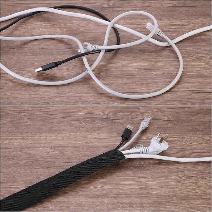 MECCANIXITY Braided Cable Sleeves Heat Shrinkable Fabric Sleeving, 1 3/8" 26ft Black 2:1 Ratio Heat Shrinkable Cord Protector for Harness Cable, Network Cable Protection, Cable Management