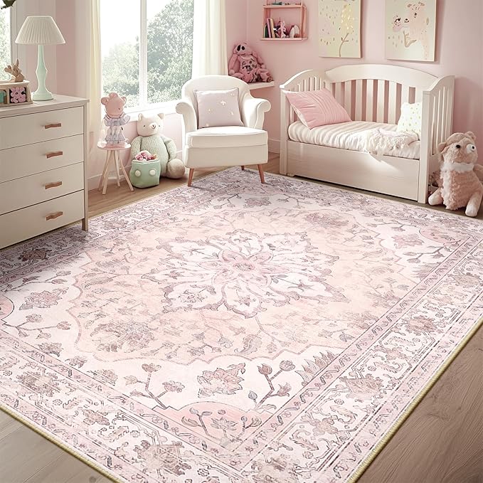 RELEANY Area Rugs 5'x8' Washable Non-Slip, Floral Vintage Distress Medallion