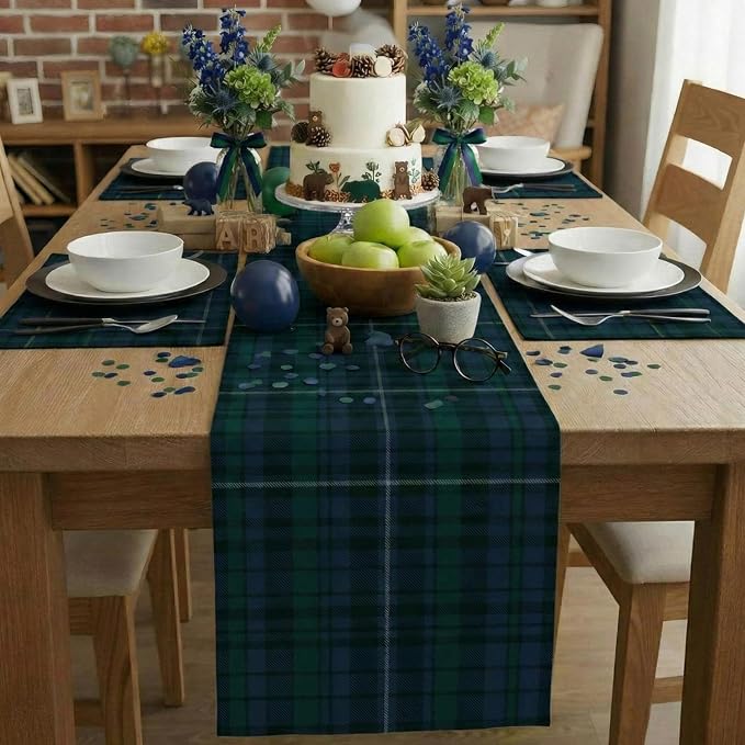 Gilprop 6 Pcs 72 x 13'' Tartan Plaid Bear Babyshower Table Runner Vintage