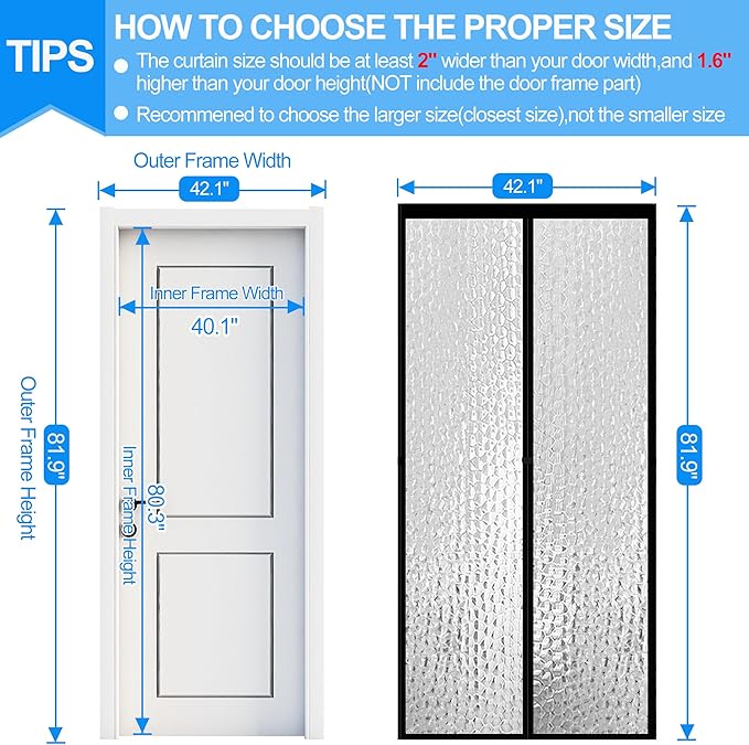 RELIANCER Magnetic Thermal Insulated Door Curtain,Waterproof EVA Door Cover,Fit Doors Size Up to 40"x80",Temperature Protection Insulated Doorway Curtain Partition,Patio Self-Closing Doors Net Screen