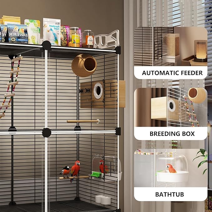 Large Parrot Cage with Acrylic Doors, 4 Casters, Perch & Feeder, Detachable Drawer, Ideal for Cockatiels, Budgies, Conures, Indoor/Outdoor Use – Spacious White Birdcage(White,72 * 36 * 142)
