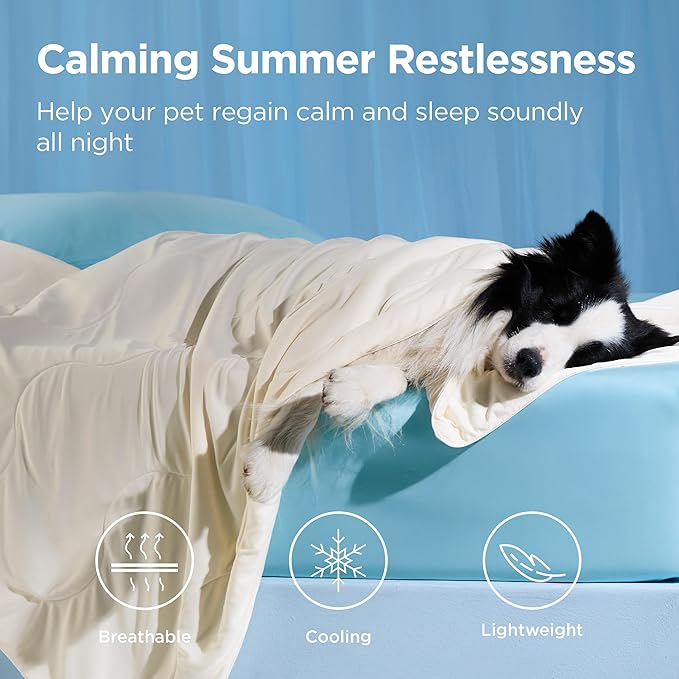 Bedsure Cooling Blanket for Large Dogs with Breathable Air-Core Fill Q-MAX>0.4 - Lightweight Pet Cat Throw Cold Blanket Washable for Summer，Soft Dog Cooling Mat for Couch Bed, Beige, 50x60