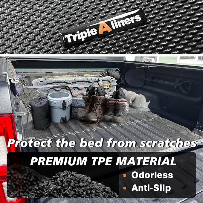 TripleAliners Truck Bed Mat Compatible with 2019-2023 Ford Ranger Accessories 5FT Vehicle Perfectly Flush All Weather Protection TPE Heavy Duty Pickup Car Bed Cargo Mat