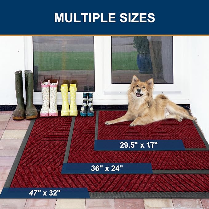 Smiry Front Door Mat Outside Entrance, Heavy Duty Sturdy Natural Rubber Doormat