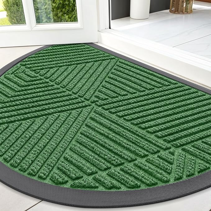 Smiry Half Circle Front Door Mat Outside Entrance, Heavy Duty Sturdy Natural