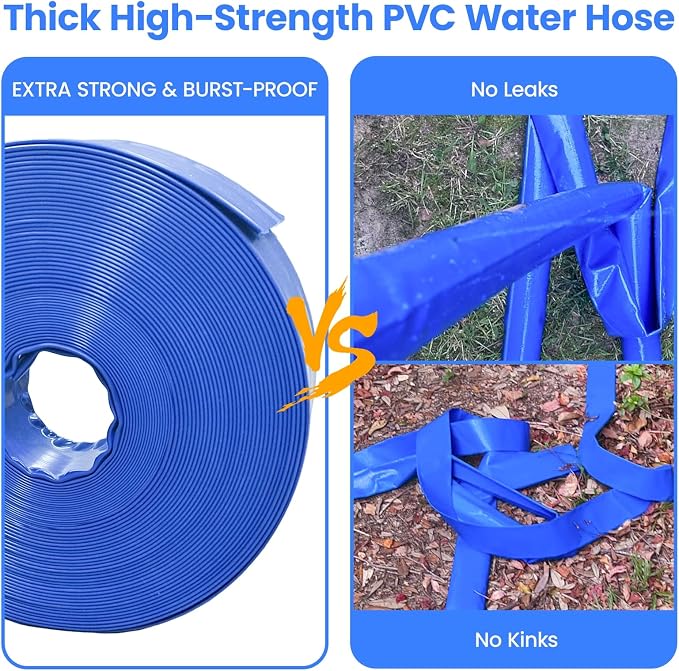 Poolvio Backwash Hose 2" x 100 ft, Tear-Resistant & Leak-Free