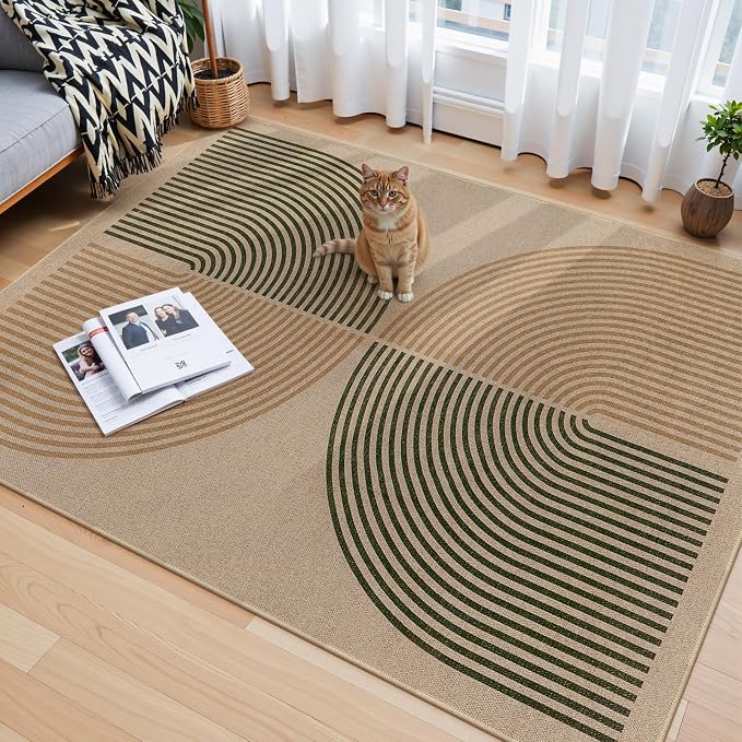 Lahome Enfys Modern Rainbow Easy Jute Rug, 4x6 Washable Rugs
