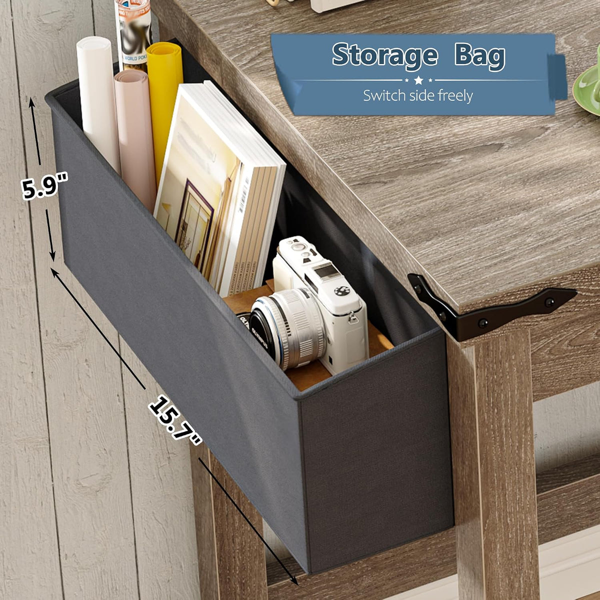 EnHomee 40" Writing Desk with Storage Bag & Power Outlet for Small Spaces