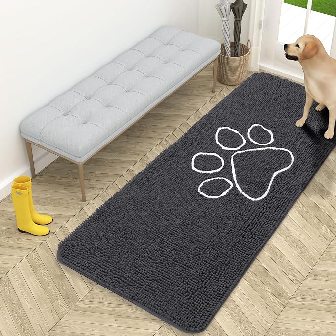 OLANLY Dog Door Mat for Muddy Paws 59x24, Paw Print Design, Absorbs Moisture