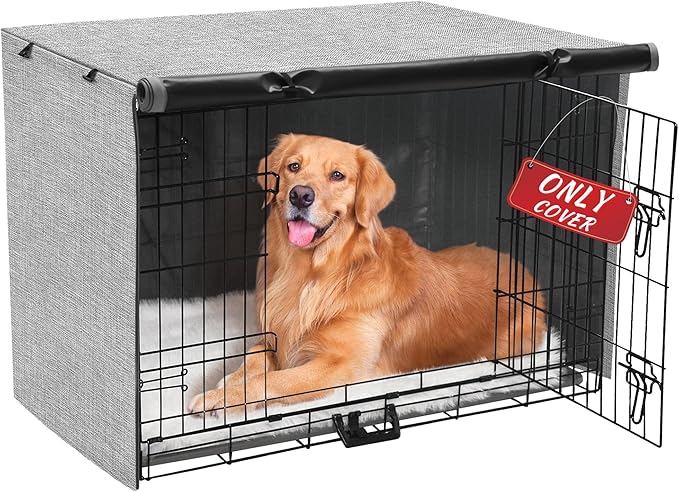 Dog Crate Cover - Double Door Waterproof Pet Kennel Cover, Durable 600D Polyester Protective Cage Cover for 24 Inch Dog Crate - Grey