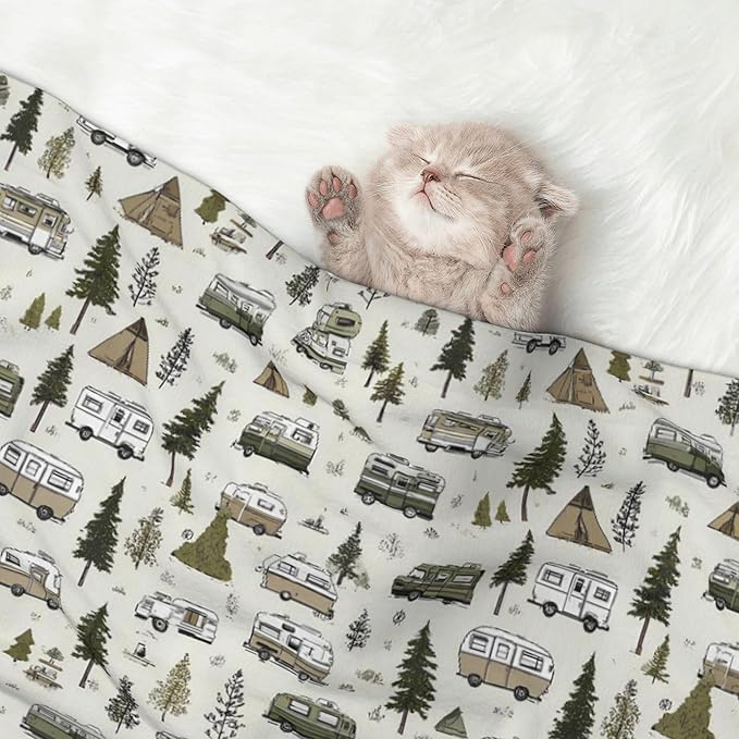 Waterproof Dog Blanket Soft Pet Blanket for Puppy Cat, Fleece Cat Throw Blankets for Furniture Bed Couch Sofa Reversible - Camp Van 2