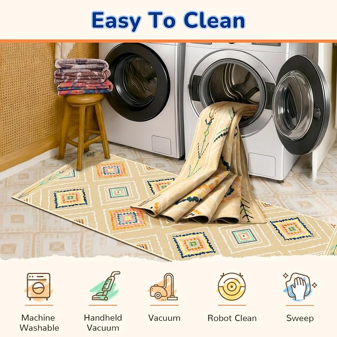 Area Rug 8x10 Rug Machine Washable Non-Slip Low Pile Print Pattern Western Rug