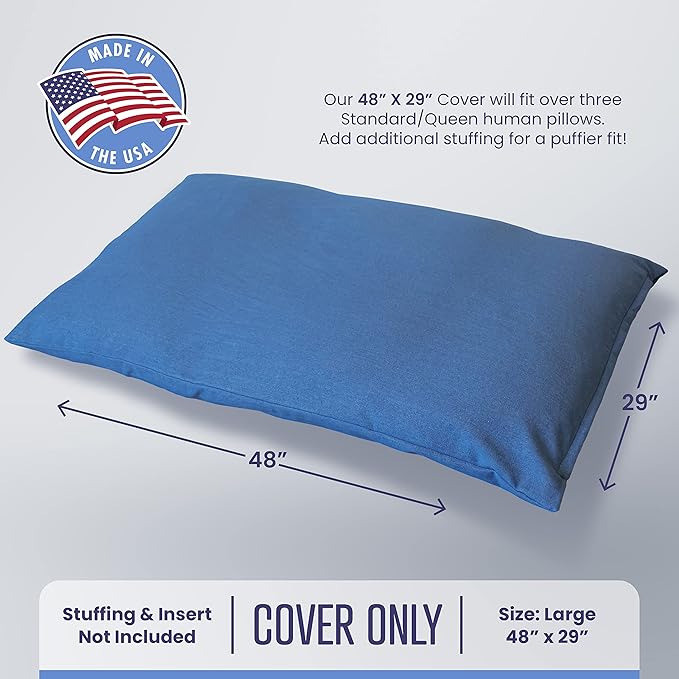 Mayfield Denim Large Dog Bed Cover - Zippered Duvet for Pet Bed - Extra Protection for Dog Bed Mattress or DIY Pet Bed with Pillows and Stuffing - Chambray - Made in USA Dog Bed Cover Only
