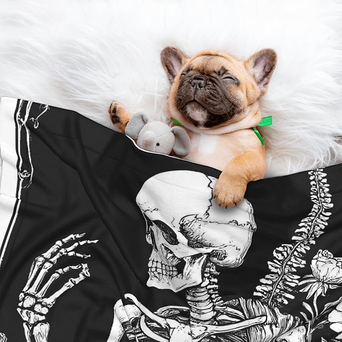 Waterproof Dog Blanket Soft Pet Blanket for Puppy Cat, Fleece Cat Throw Blankets for Furniture Bed Couch Sofa Reversible - Gothic Skull Floral Art