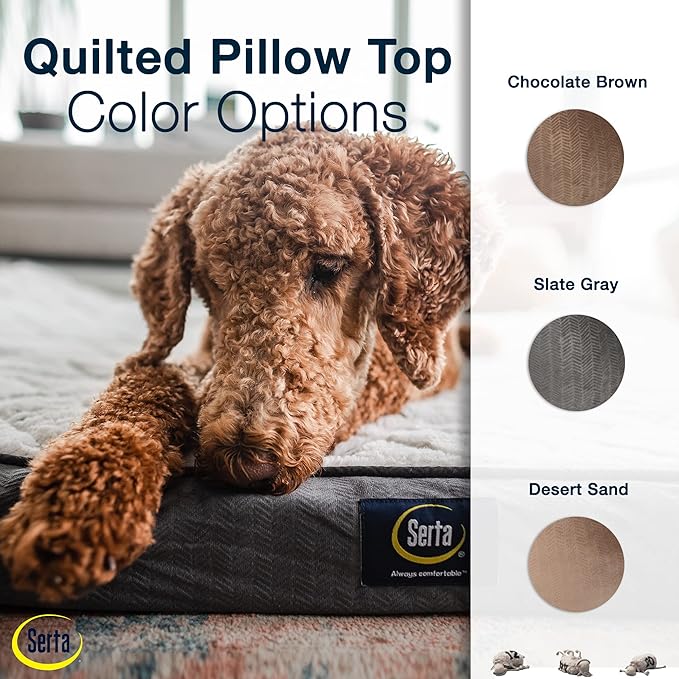 Serta Orthopedic Quilted Pillow Top Dog Bed for Pets – Chocolate Brown (X-Large)