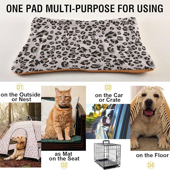 Pet Bed Leopard Print Dog Bed Mat Absorbing Non Slip Pad Pet Sleeping Mat for Small, Medium, and Large Dogs Puppy Cat 36 in x 24 in